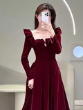 A line Burgundy Velvet Long Prom Dress Party Dresses HZ1022