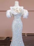 Pretty Mermaid Off The Shoulder Sequin Long Evening Party Dress Prom Dresses HZ1022