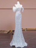 Pretty Mermaid Off The Shoulder Sequin Long Evening Party Dress Prom Dresses HZ1022
