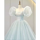 Pretty Ball Gown Square Neckline Short Sleeves Long Evening Party Dress Prom Dresses HZ1022