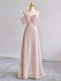 Pretty A line Off The Shoulder Pink Sequin Long Evening Party Dress Prom Dresses With Beads HZ1022