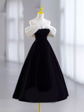 Pretty Ball Gown Off The Shoulder Black Velvet Evening Party Dress Prom Dresses With Flower HZ1022