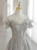 Pretty A line Off The Shoulder Sequin Long Evening Party Dress Prom Dresses HZ1022