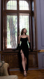 Elegant Black Slit Prom Dress Party Birthday Outfits HZ1022