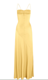 Sexy A line Spaghetti Straps Yellow Party Dress Slit Prom Dress HZ1022